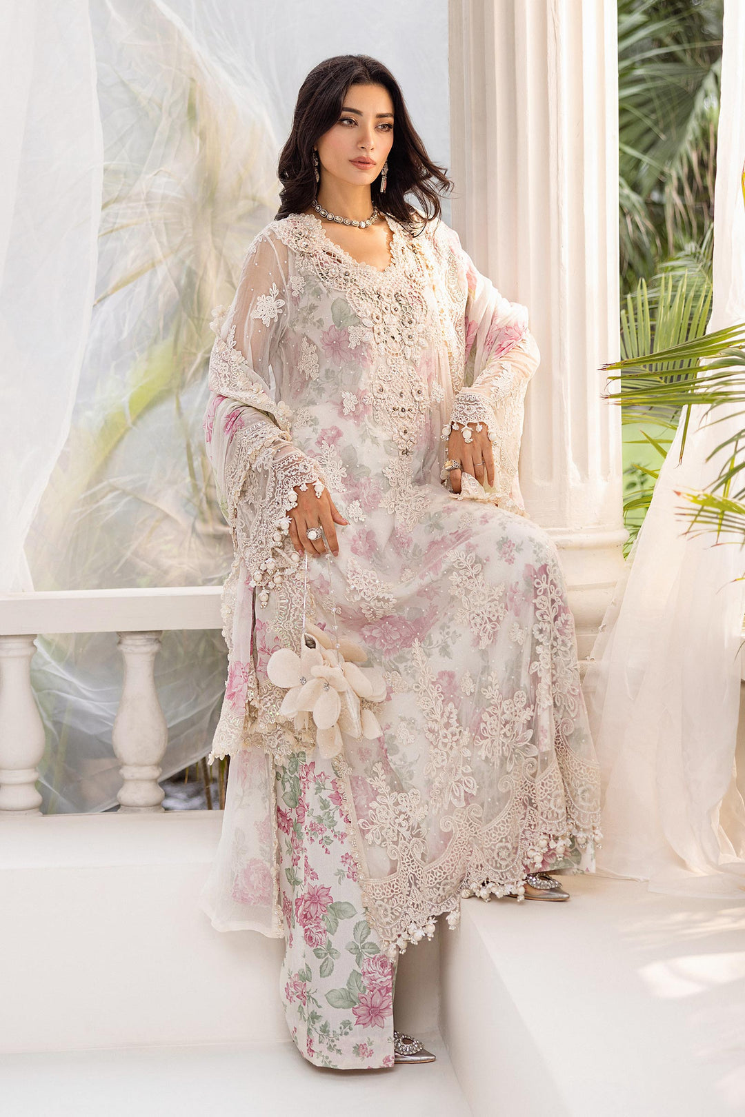 3 Piece Maria .B Unstitched Embroidered Chiffon Suit | MPC-25-101