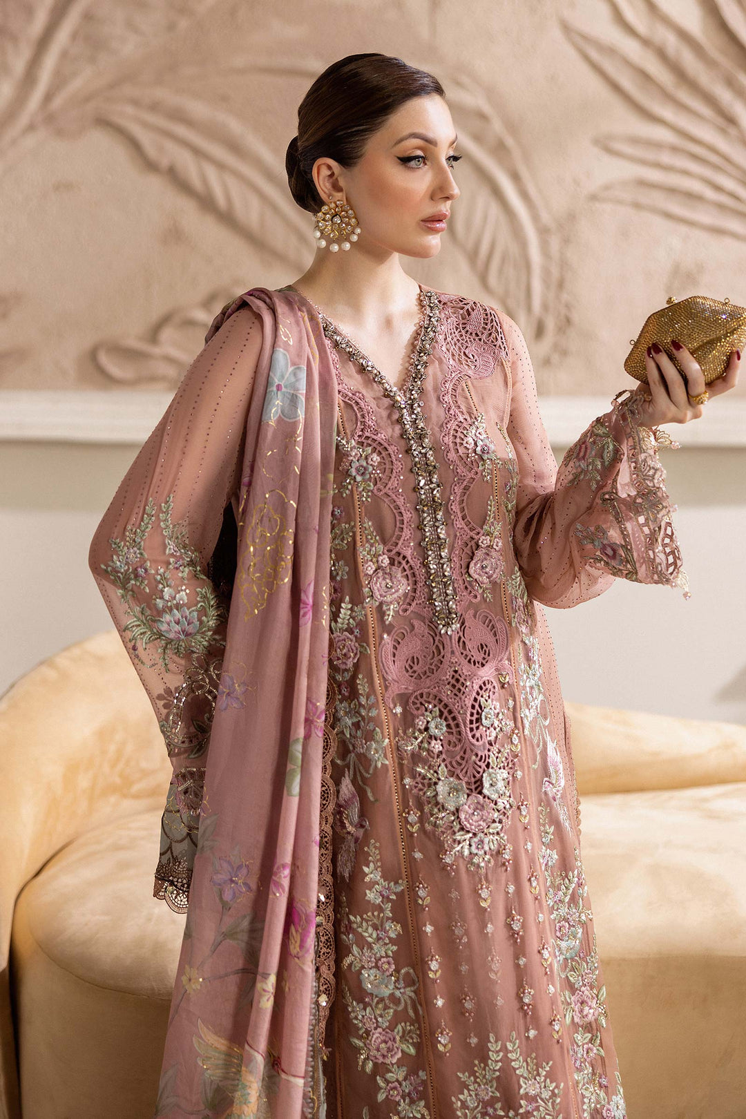 3 Piece Maria .B Unstitched Embroidered Chiffon Suit | MPC-25-105