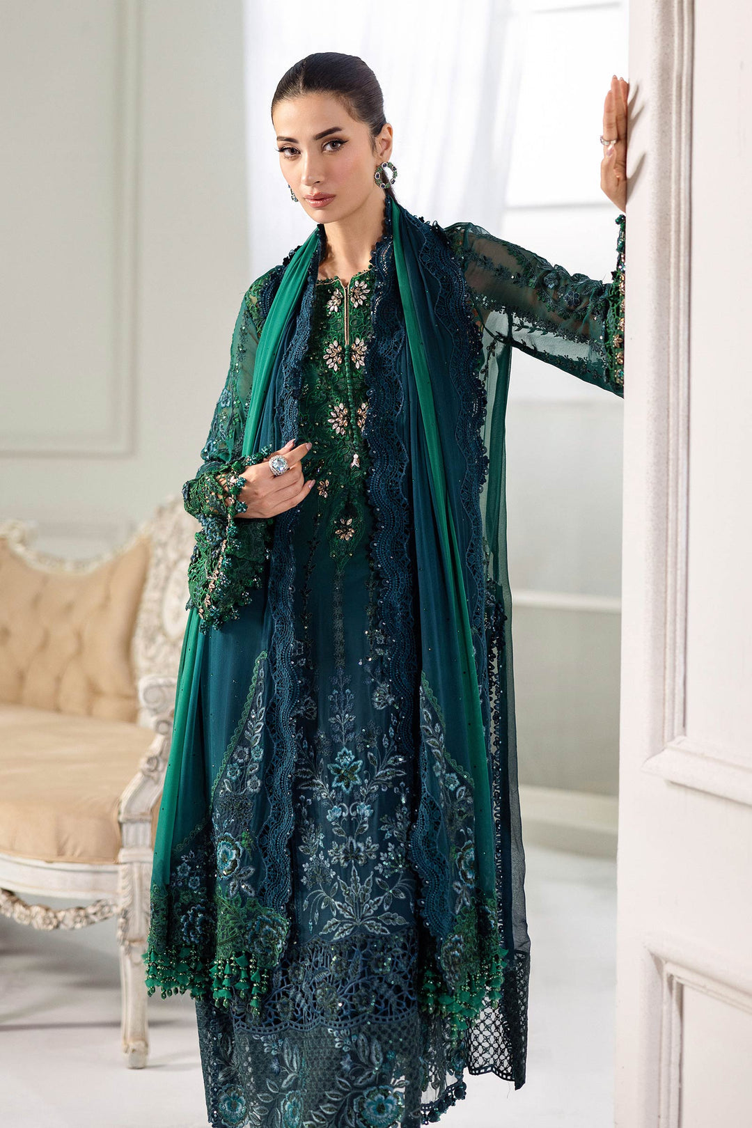 3 Piece Maria.B Unstitched Embroidered Chiffon Suit | MPC-25-106