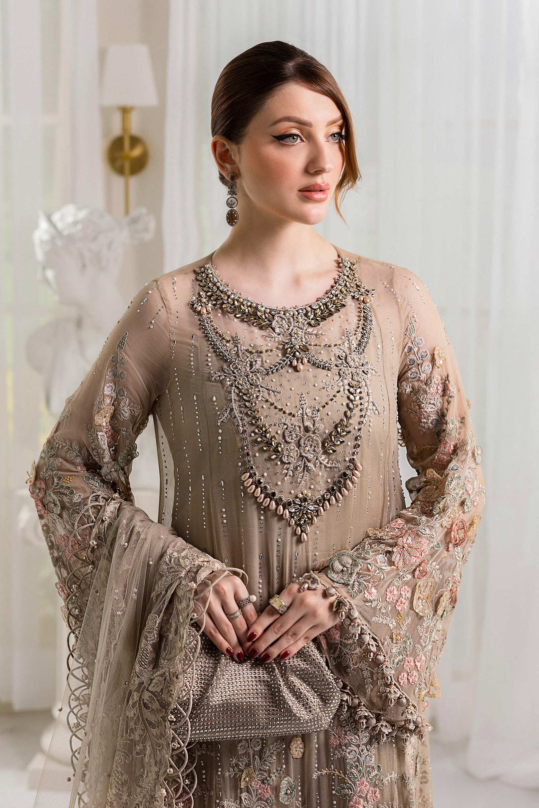 3 Piece Maria .B Unstitched Embroidered Chiffon Suit | MPC-25-107