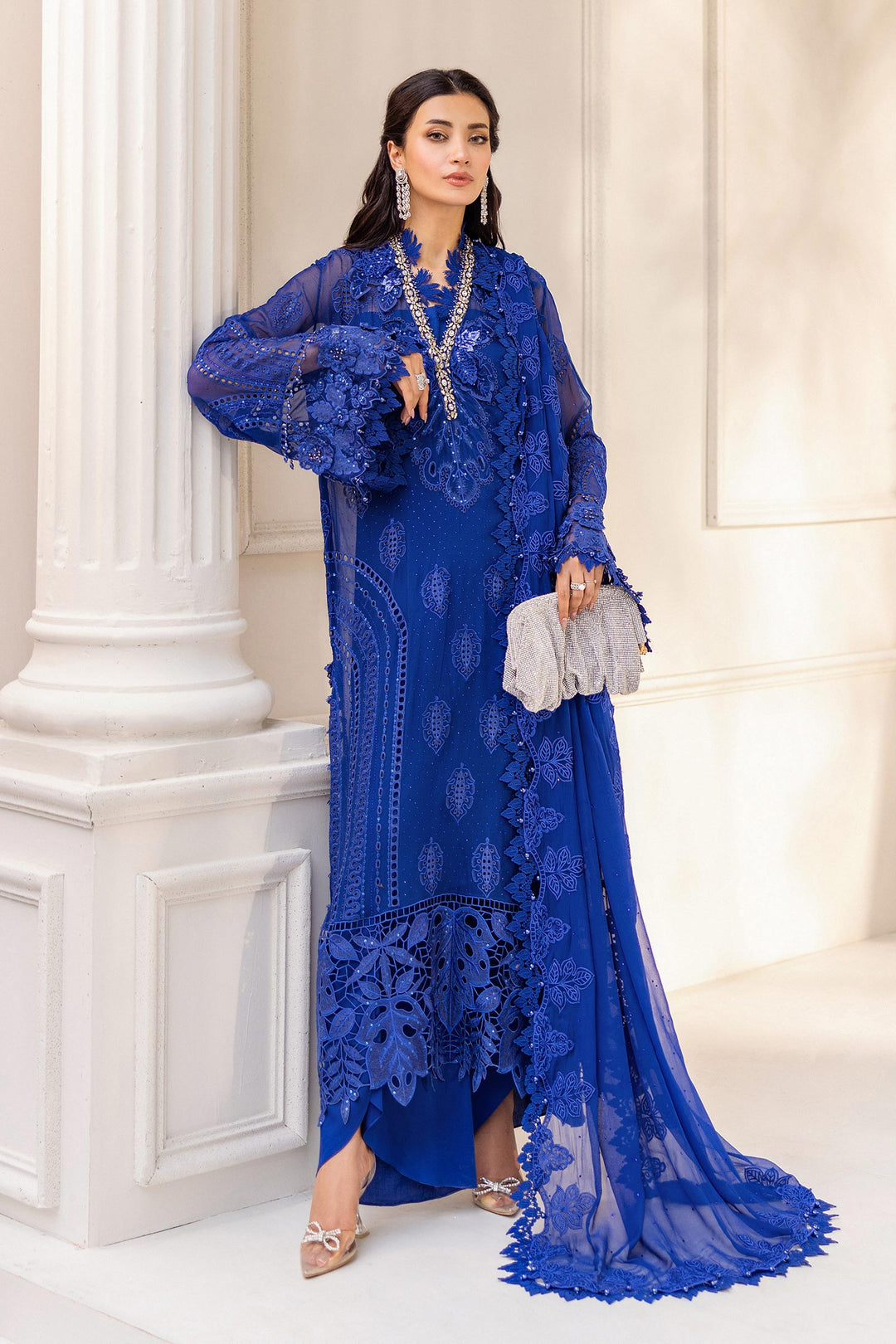 3 Piece Maria .B Unstitched Embroidered Chiffon Suit | MPC-25-103