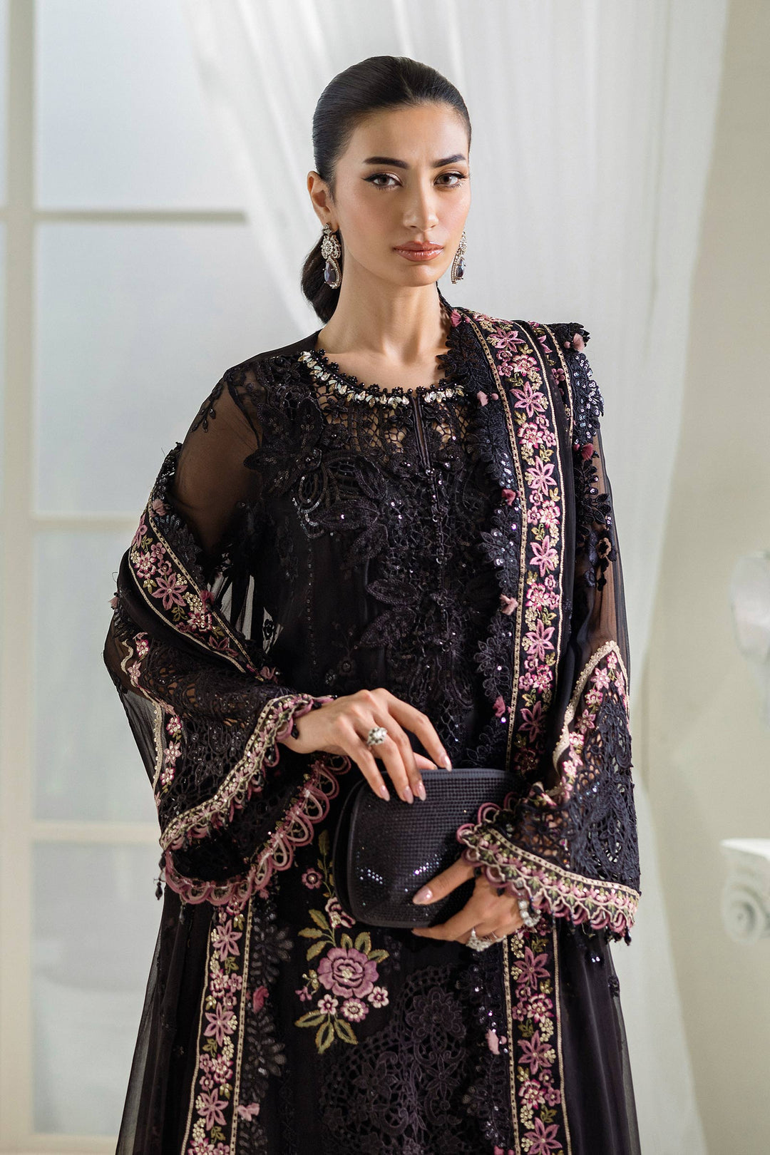 3 Piece Maria .B Unstitched Embroidered Chiffon Suit | MPC-25-104