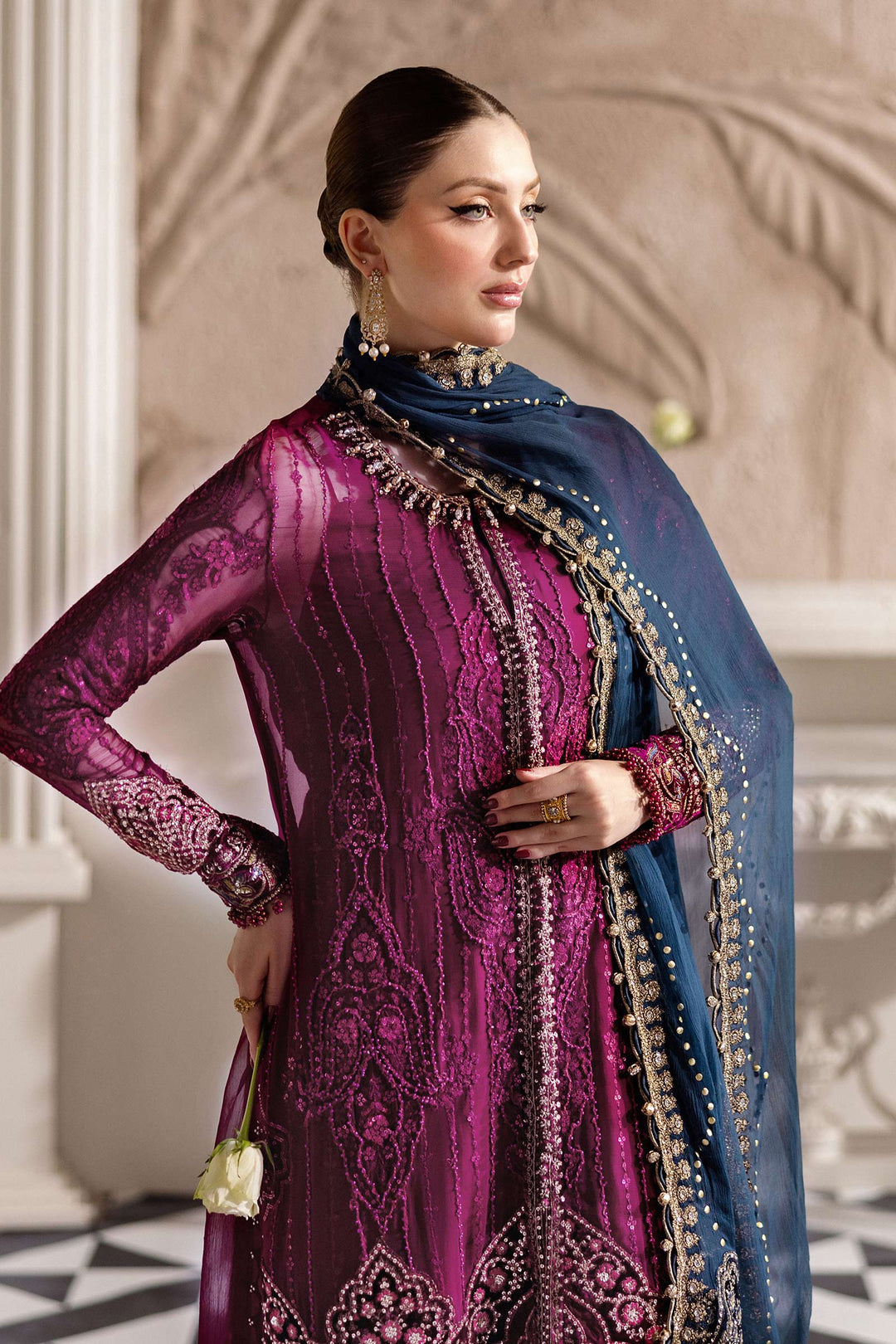 3 Piece Maria .B Unstitched Embroidered Chiffon Suit | MPC-25-102