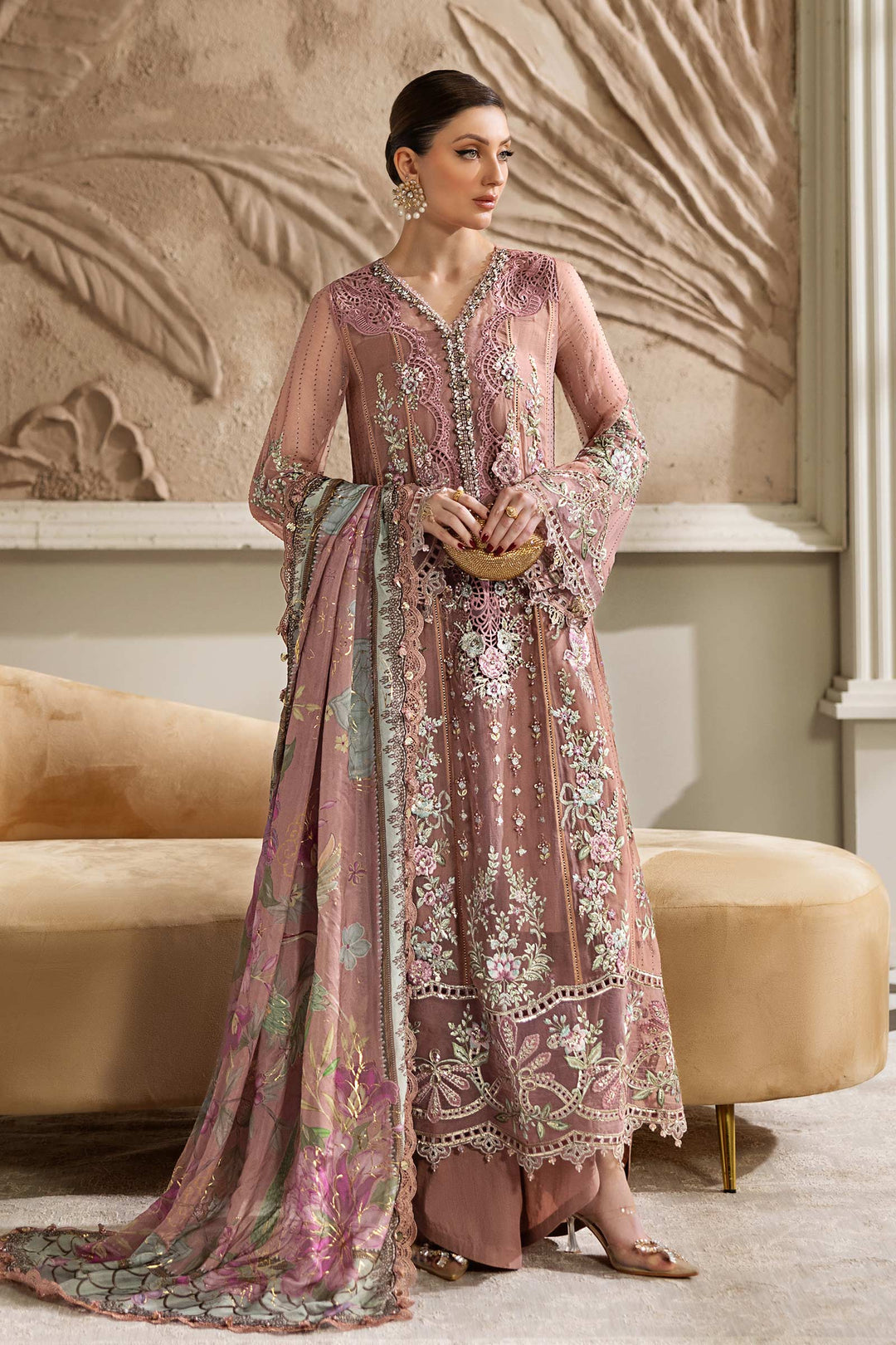3 Piece Maria .B Unstitched Embroidered Chiffon Suit | MPC-25-105