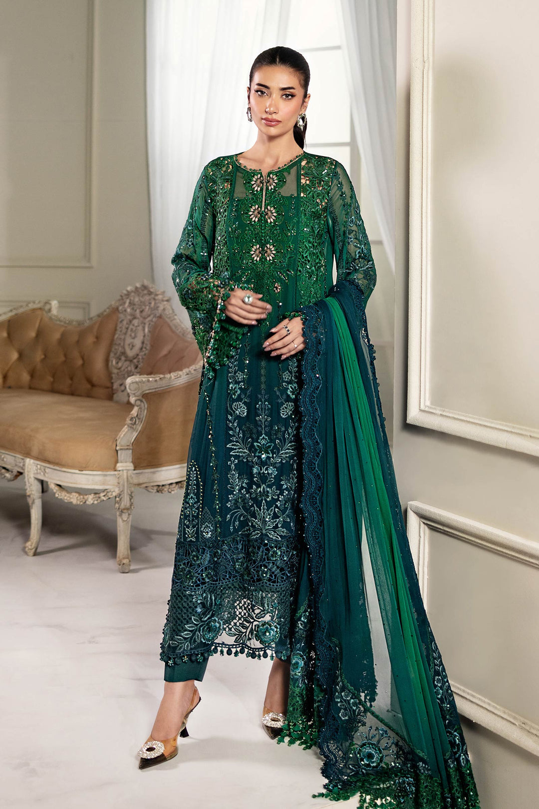 3 Piece Maria.B Unstitched Embroidered Chiffon Suit | MPC-25-106